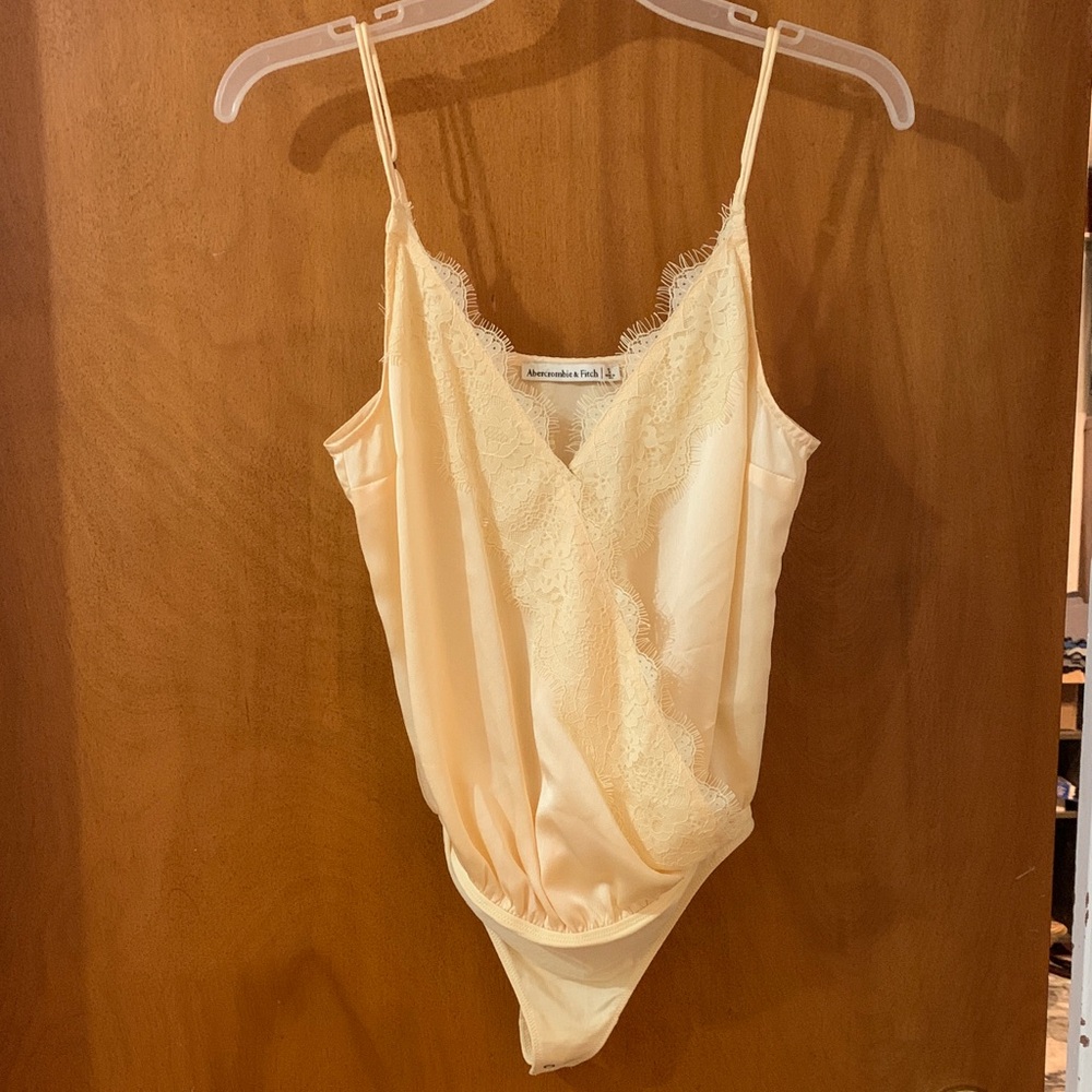 Abercrombie Yellow Satin and Lace Wrap Bodysuit